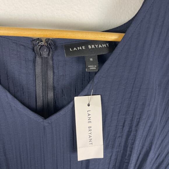 Lane Bryant Night Sky Blue Tiered Crepe Maxi Dress Colorblock Long Sleeve SZ 16 - Picture 6 of 13